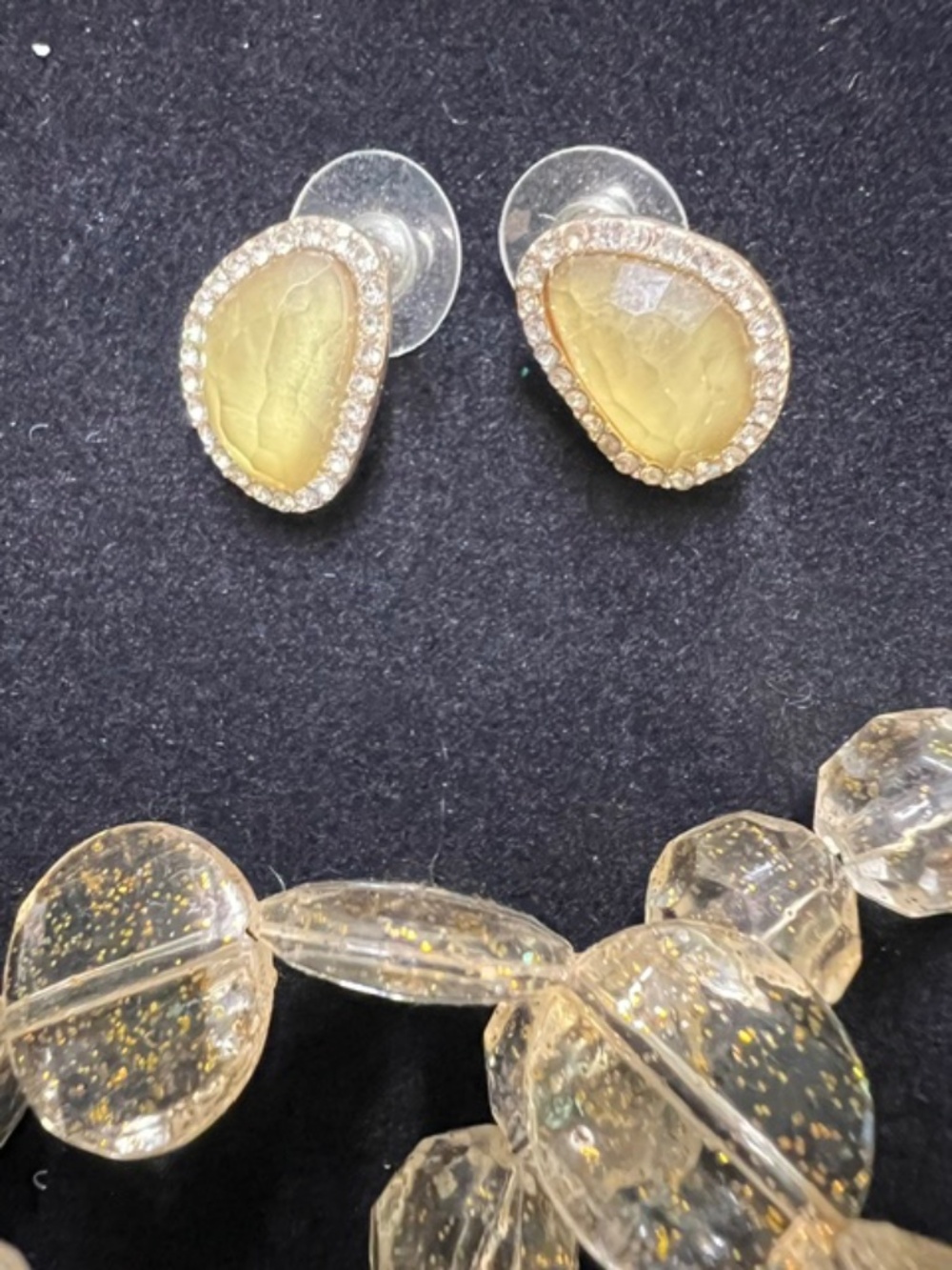 Stud Earring and Bracelet Set Gold Tones Sparkly